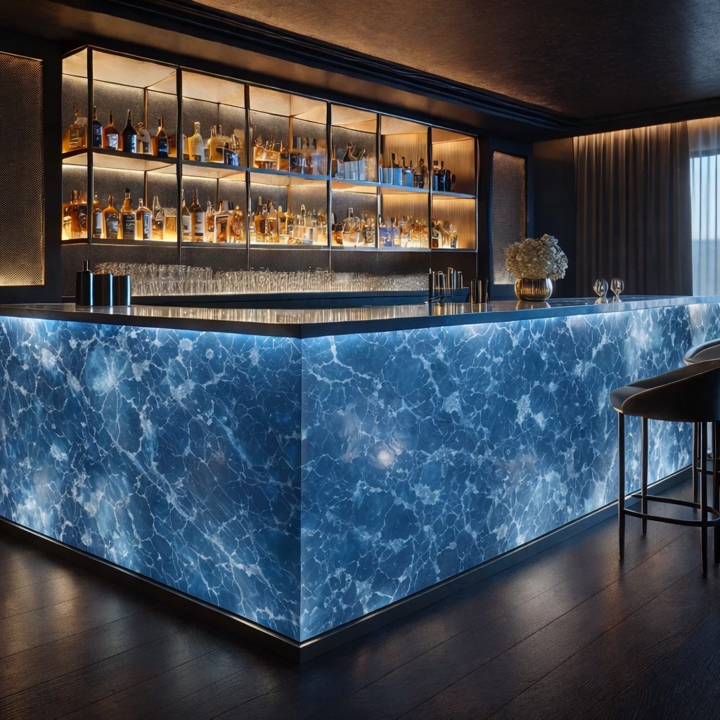 Backlit blue onyx wall